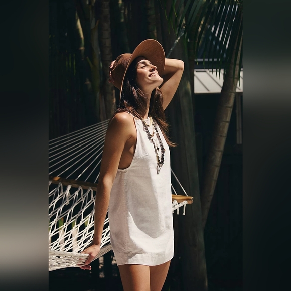 Free People Dresses & Skirts - Free People Beachside Cotton Linen Mini Dress Clean Ivory NWT